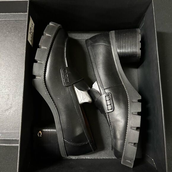 New Coach Colleen Black Leather Platform Loafers 9 - Picture 1 of 7